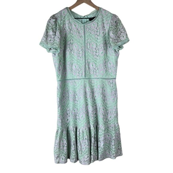 Tahari ASL Pistachio Lavender Embroidered Crochet Inset A-line Dress - Picture 2 of 6